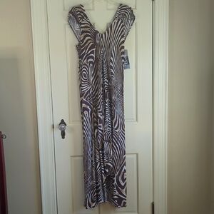 Bali High Low Brown, White, & Cream Zebra Print Dress - 14 - NWT